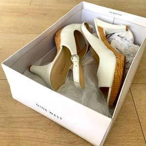 White peep toe heeled buckled sandals